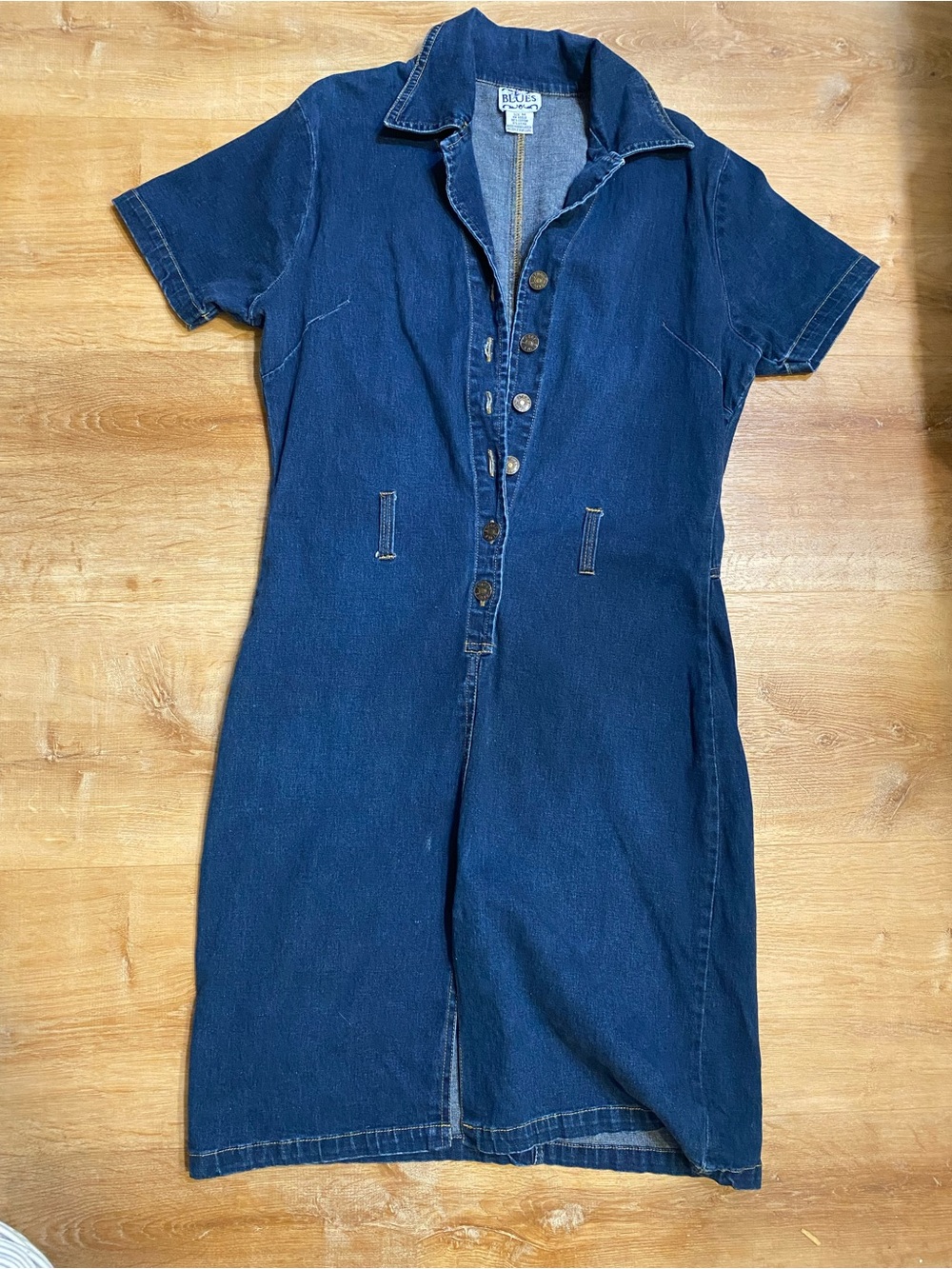 Blue Denim Short-Sleeve Button-Front Dress